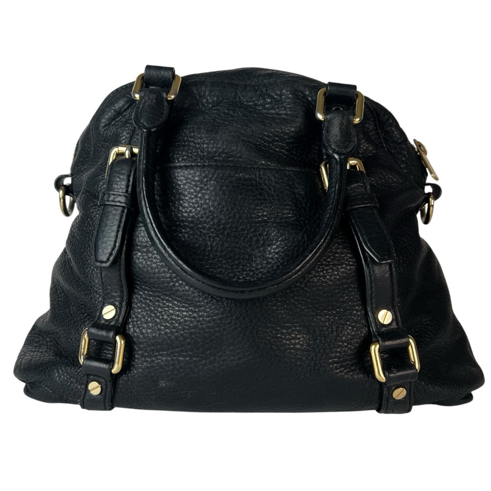 Michael Kors Black Pebbled Leather Satchel Tote Bag Gold Hardware Large Handbag - Picture 5 of 12